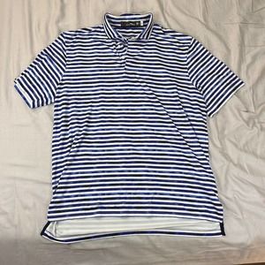 RLX polo Shirt Men’s L Blue White Striped Shirt Sleeve Golf Preppy